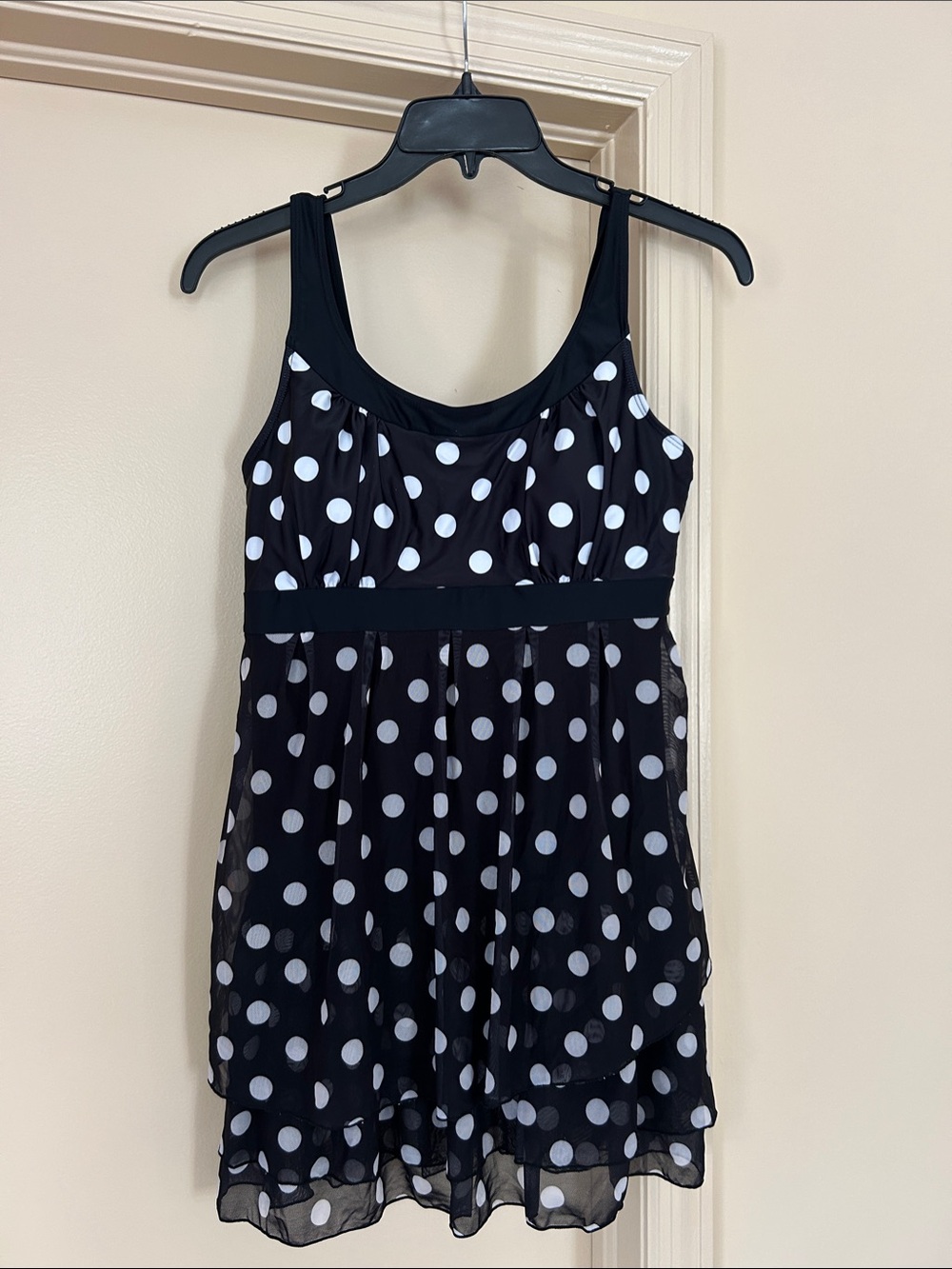 Black and White Polka Dot Swim Dress with Built-In Support